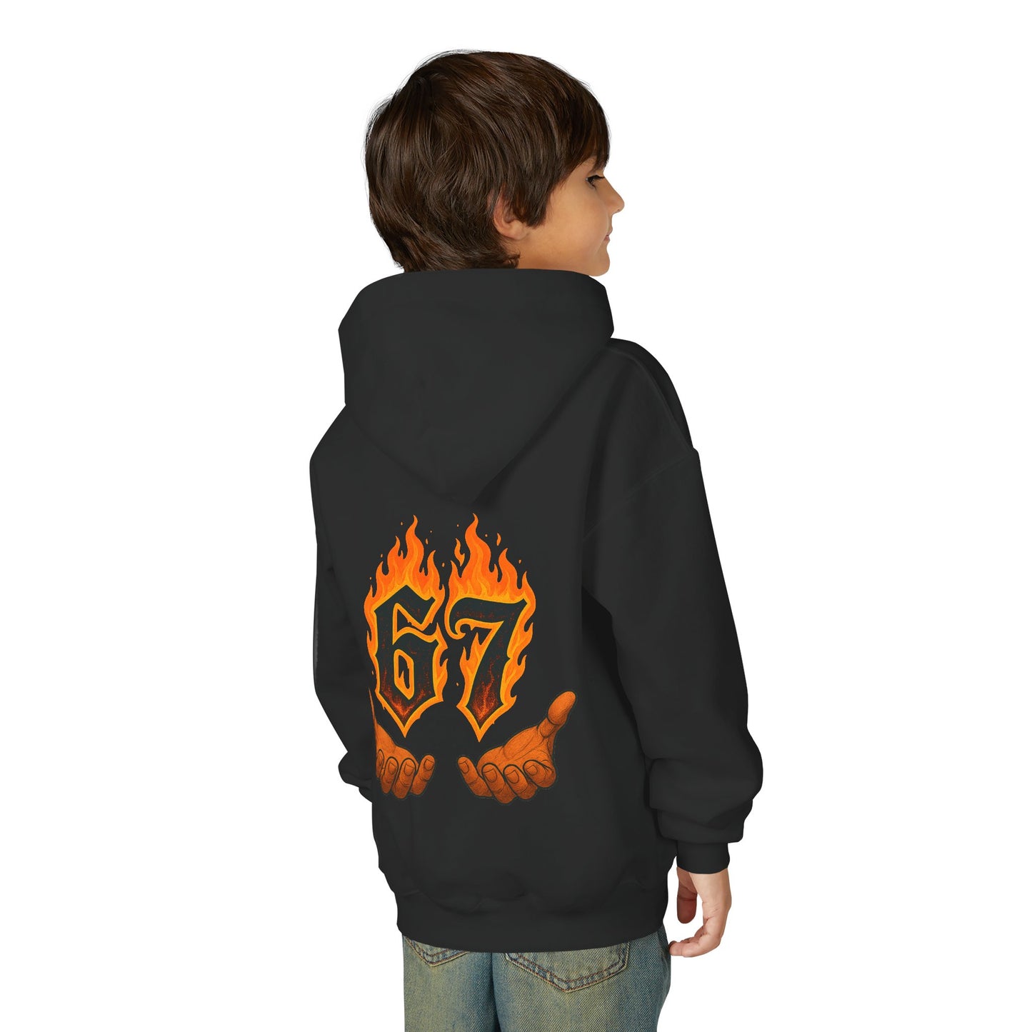 Youth Hoodie — 'SixSeven' 67 Flame Hands Graphic Pullover