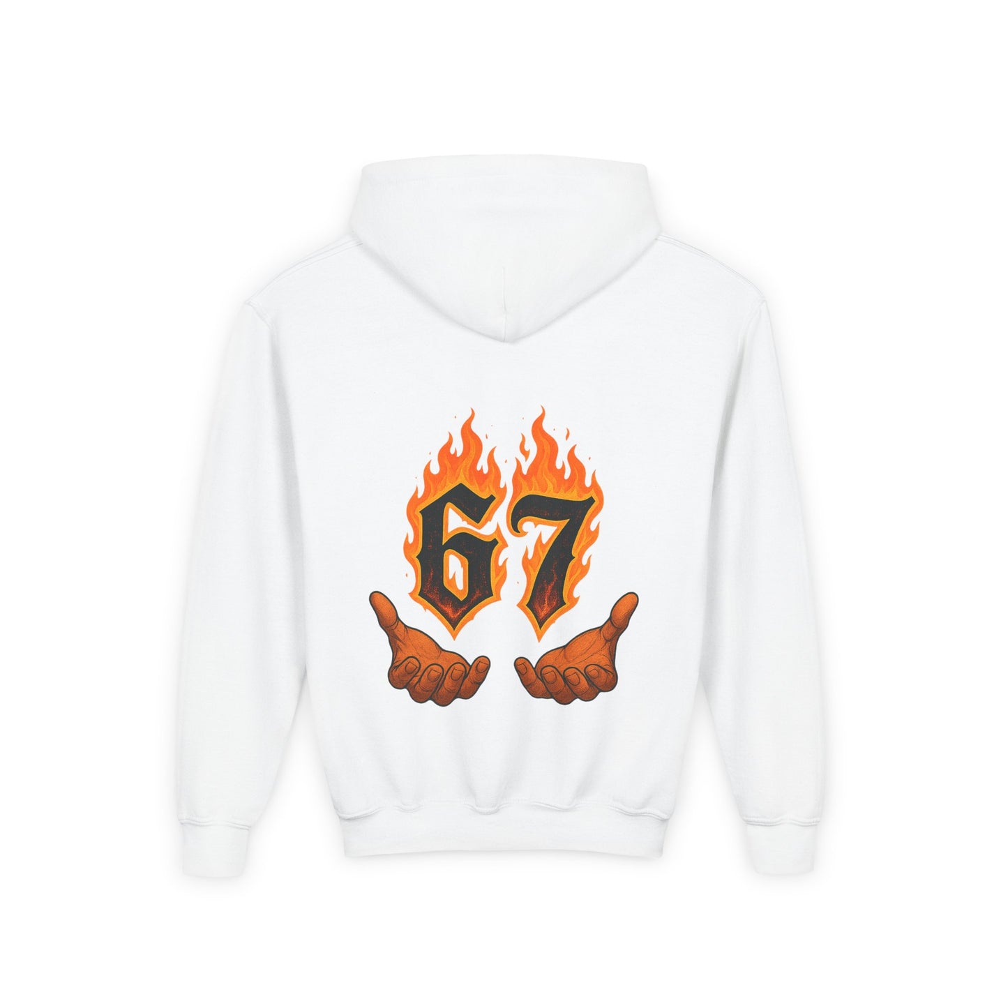 Youth Hoodie — 'SixSeven' 67 Flame Hands Graphic Pullover