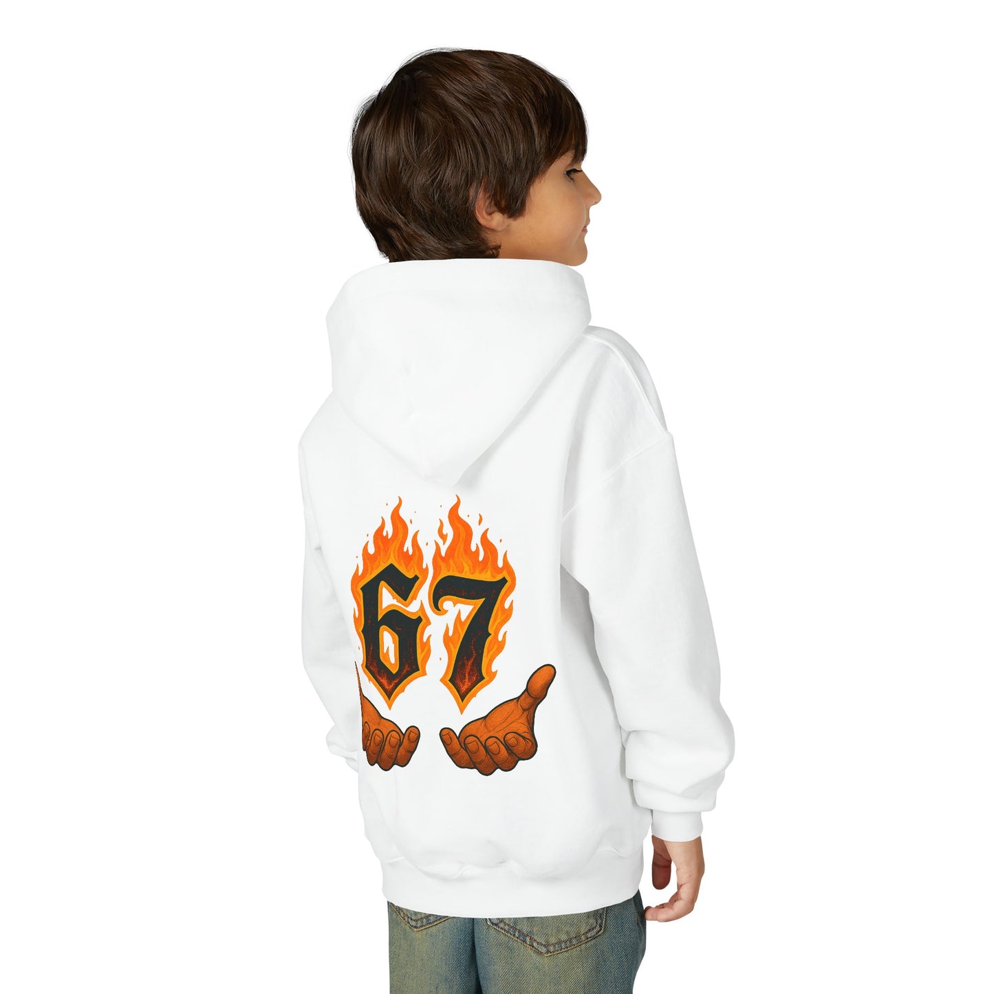 Youth Hoodie — 'SixSeven' 67 Flame Hands Graphic Pullover