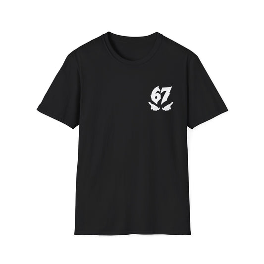 Six Seven Globe T‑Shirt — '67' Chest Logo & Caring Hands Back Design