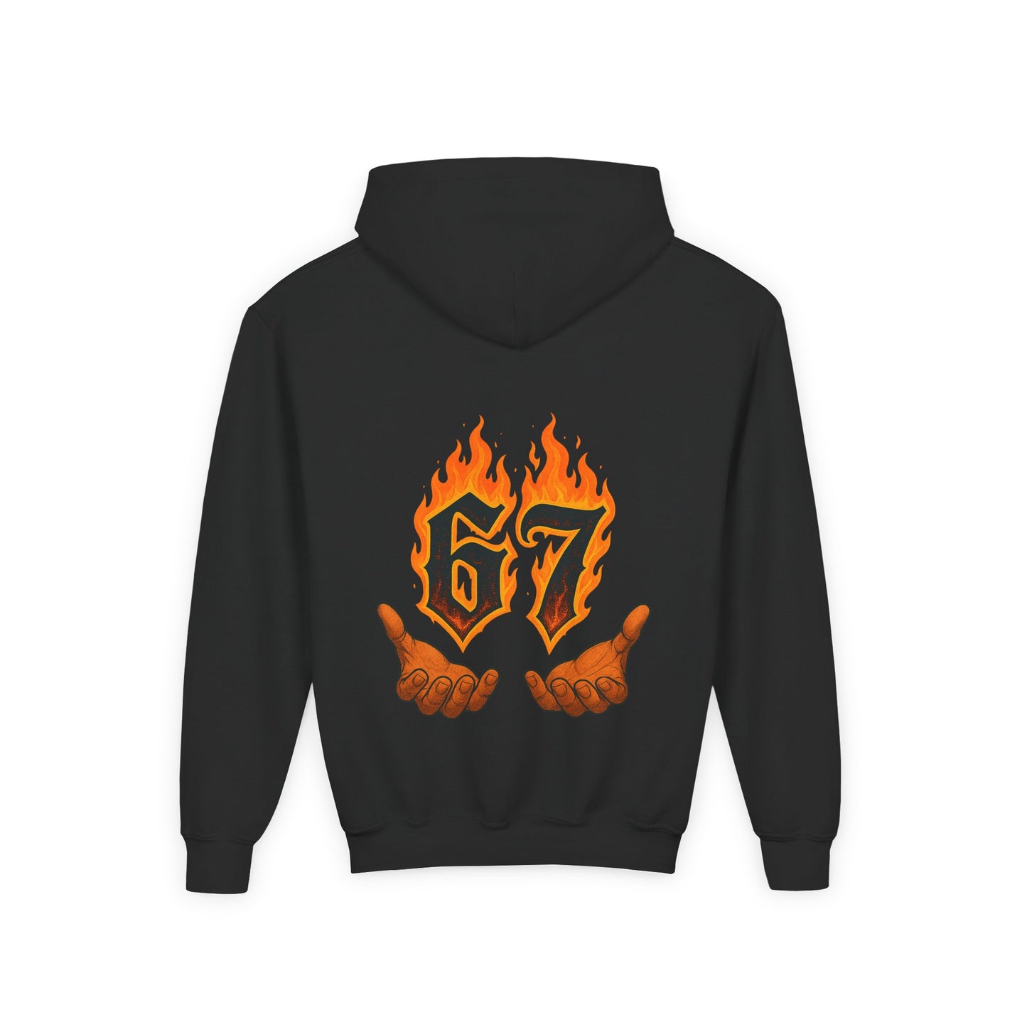 Youth Hoodie — 'SixSeven' 67 Flame Hands Graphic Pullover