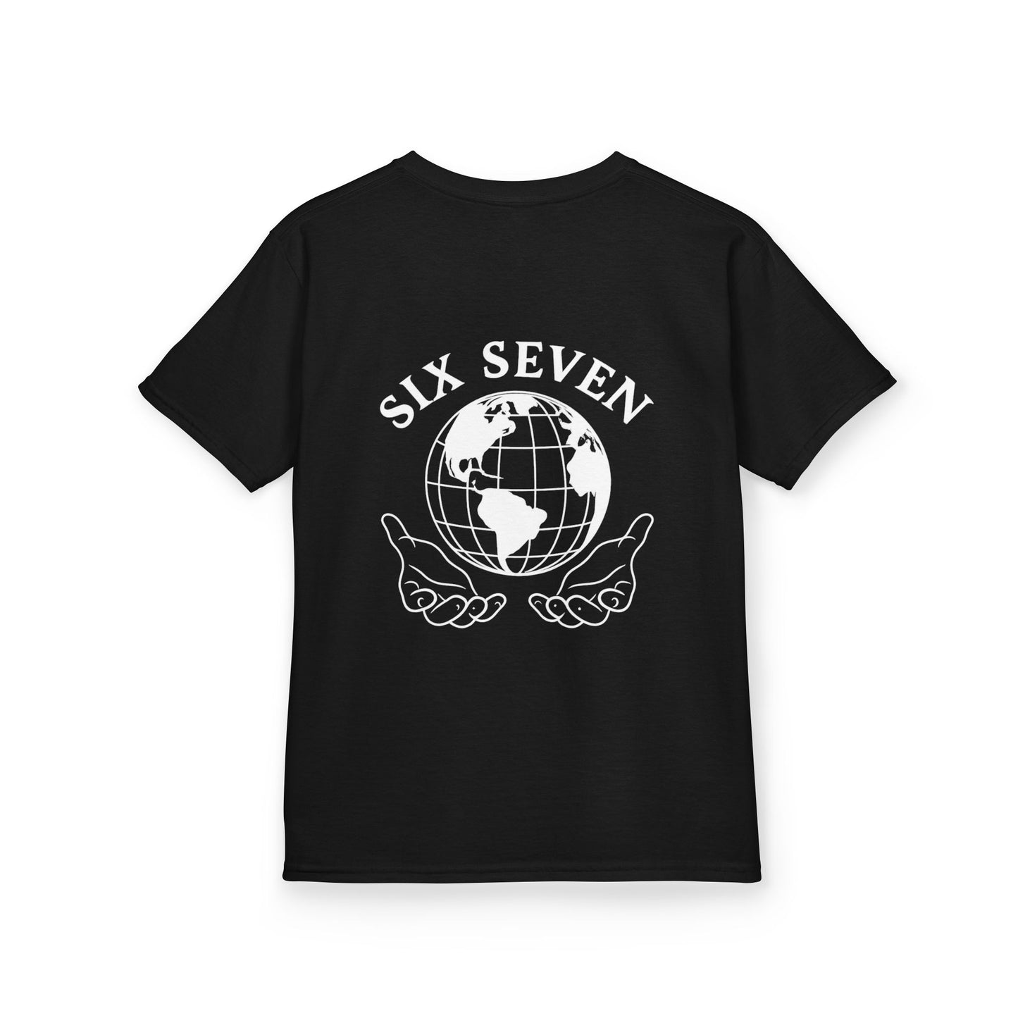 Six Seven Globe Kids T‑Shirt — '67' Chest Logo & Back Earth Graphic