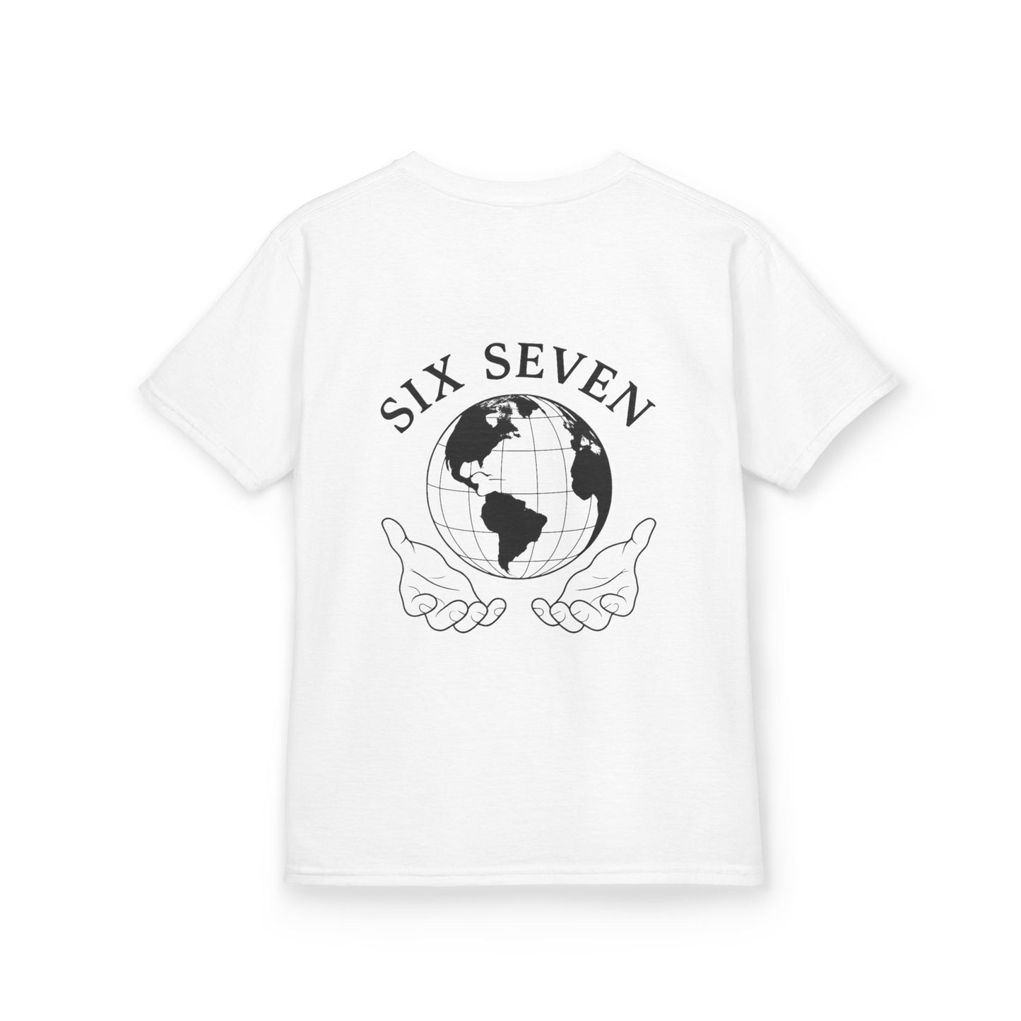 Six Seven Globe Kids T‑Shirt — '67' Chest Logo & Back Earth Graphic